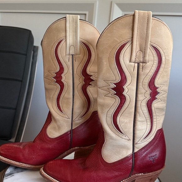 Frye Western Cowboy Boots - Red and Tan - Picture 4 of 8